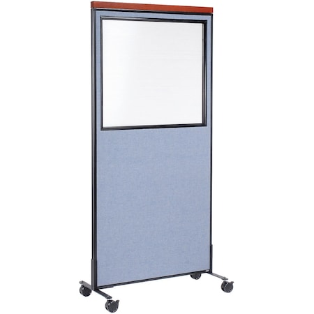 Global Industrial 36-1/4W x 100-1/2H Deluxe Mobile Office Partition Panel with Partial Window, Blue 695792WMBL